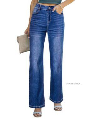 Sidefeel Women's High Waisted Wide Leg Jeans Zimbaplatinum Cotton Stretch Denim